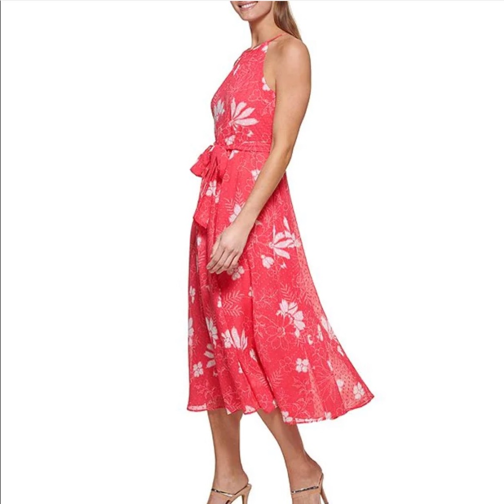 NWOT Floral Print Chiffon Halter Neck Sleeveless Tie Waist Midi Dress